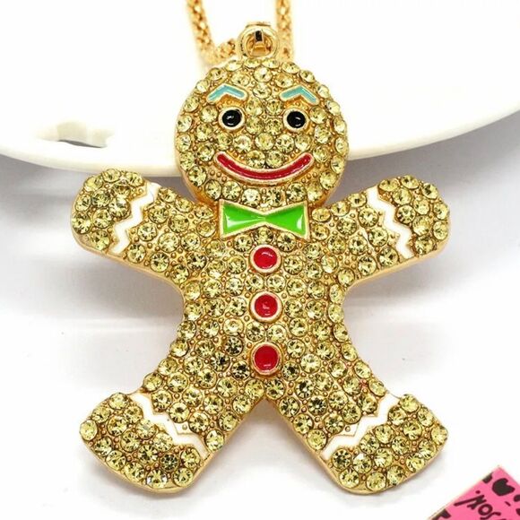 Rhinestone Cute Champagne Bow Tie Snowman Crystal Necklace NWOT - Picture 1 of 2
